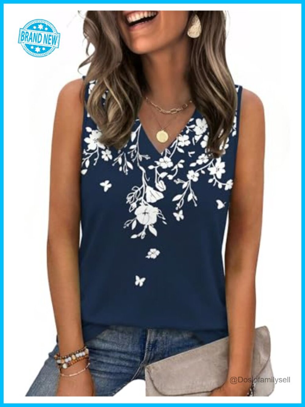 Sleeveless V Neck Loose Fit Tank Top - Women's Summer Casual Blouse
